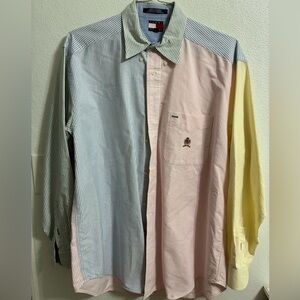 Vintage Y2K Tommy Hilfiger Color Block Striped Button Down Shirt Men M Preppy